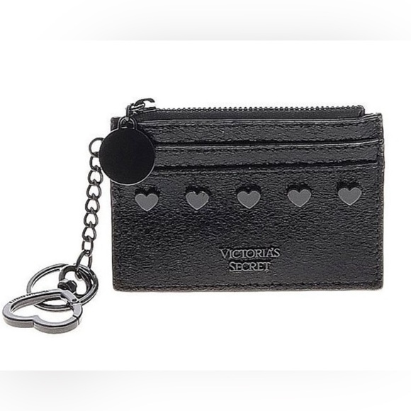 NEW!! VICTORIA SECRET METALLIC CRACKLE HEART O KEYCHAIN CARD CASE - Picture 1 of 6